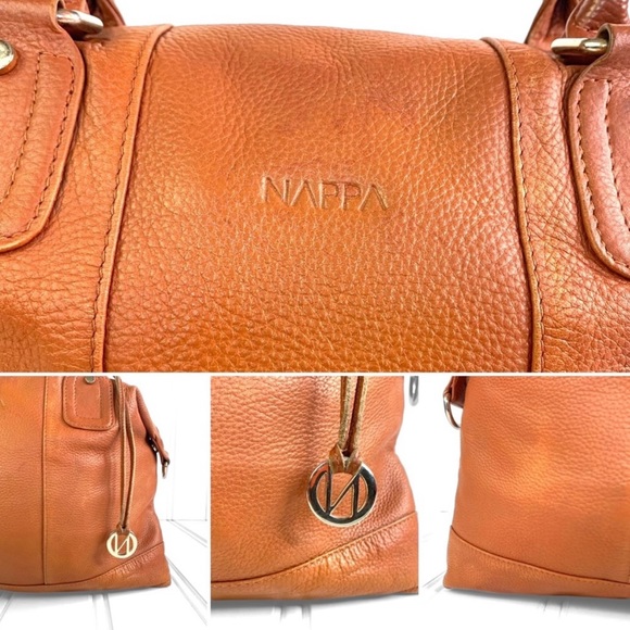 NAPPA BROWN GENUINE LEATHER MEDIUM BAG CAMEL HANDBAG DESIGNER WOMEN PURSE - Picture 4 of 10